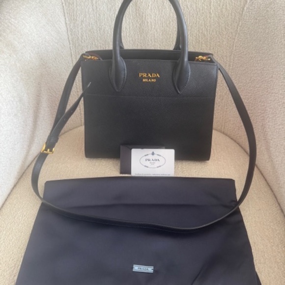 Prada Small Bibliothèque Saffiano Leather Crossbody Bag Red Sides- Dust Bag+Card - Picture 8 of 12